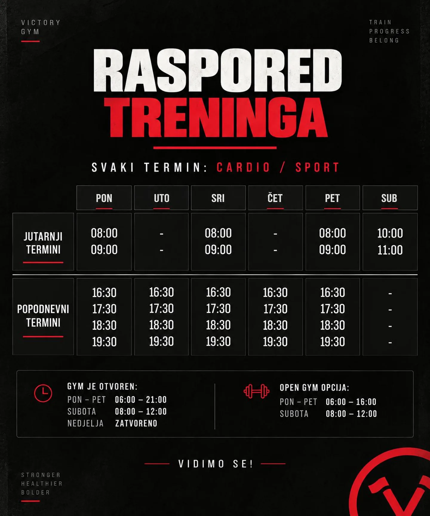 Raspored treninga — Victory Gym